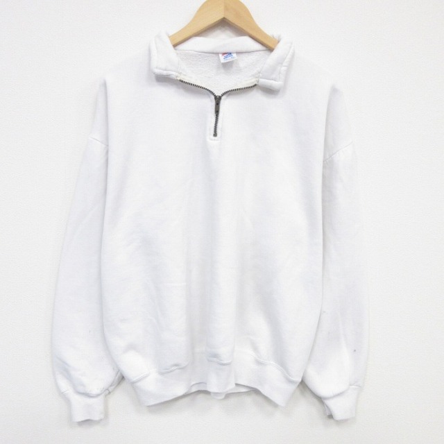 XL★古着 ジャージーズ 長袖 ハーフジップ スウェット メンズ 90年代 90s 無地 襟付き USA製 白 26mar12