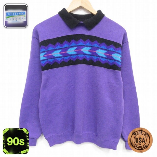 【50%OFF】90s 長袖スウェット 襟付き パープル M | 古着