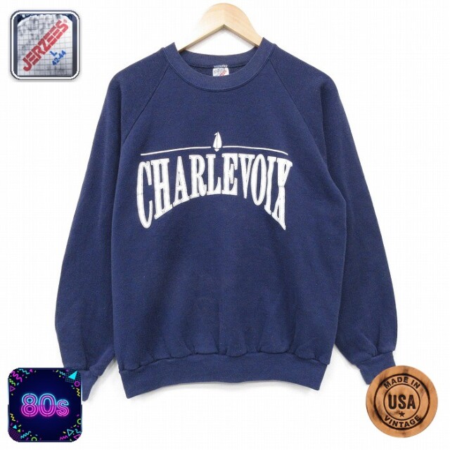 【50%OFF】ジャージーズ 80s ラグランスウェット CHARLEVOIX ネイビー M | 古着