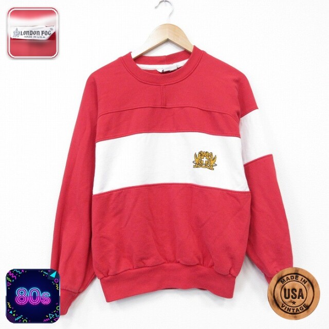 【50%OFF】ロンドンフォグ 80s 長袖スウェット ラグラン レッド M | 古着