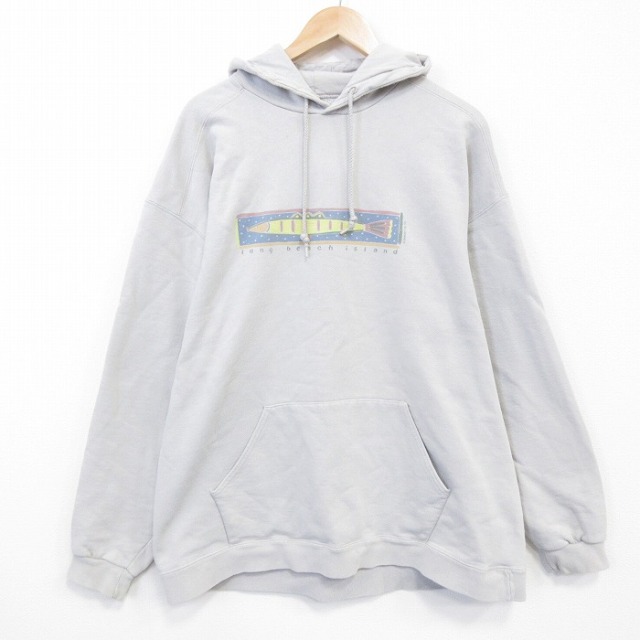 ラッセル 90s 長袖スウェットパーカー 魚 ベージュ XL | 古着