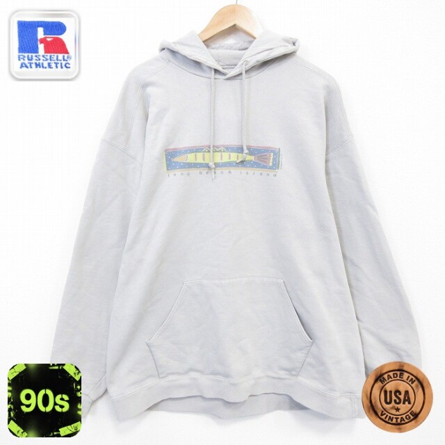 【50%OFF】ラッセル 90s 長袖スウェットパーカー 魚 ベージュ XL | 古着