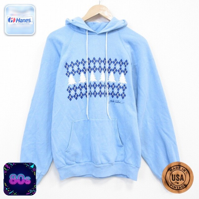 【50%OFF】ヘインズ 80s ラグランパーカー アーガイル ライトブルー M | 古着