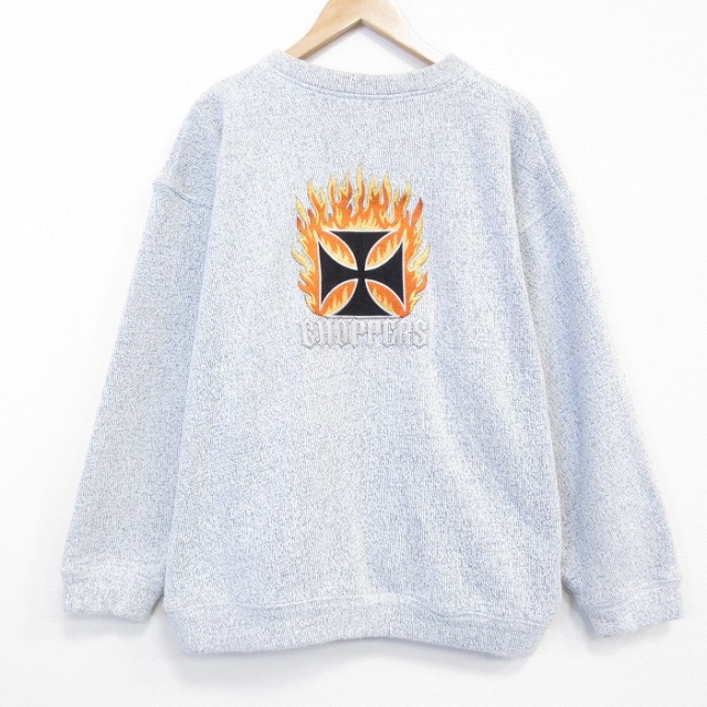 XL★古着 長袖 スウェット メンズ 90年代 90s アイアンクロス 大きいサイズ クルーネック USA製 薄グレー 霜降り【spe】 26mar17