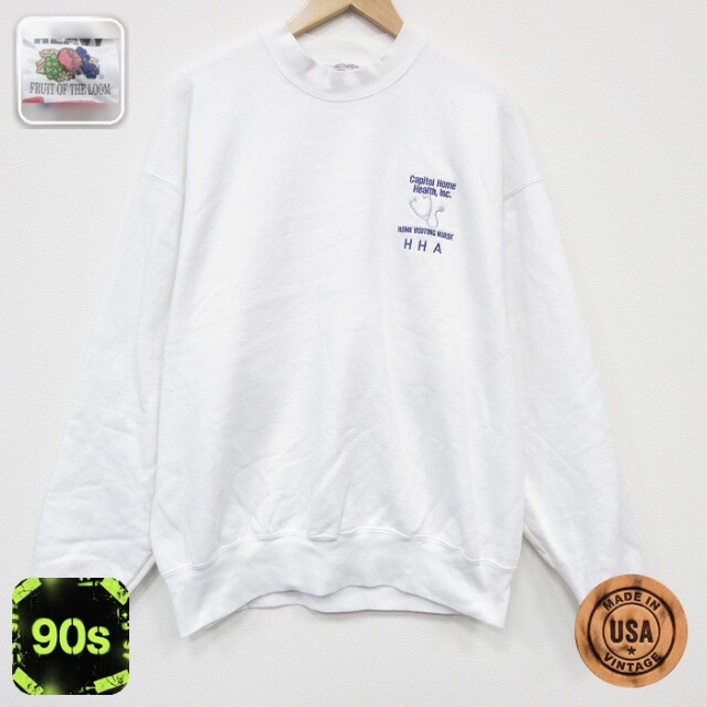 【50%OFF】フルーツオブザルーム 90s 長袖スウェット HHA ホワイト XL | 古着