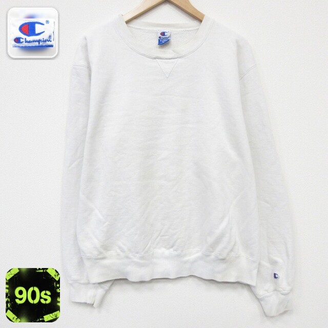 【50%OFF】チャンピオン 90s 長袖スウェット ワンポイントロゴ ホワイト XL | 古着