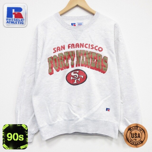 【50%OFF】ラッセル 90s 長袖スウェット NFL サンフランシスコフォーティナイナーズ グレーボーダー M | 古着