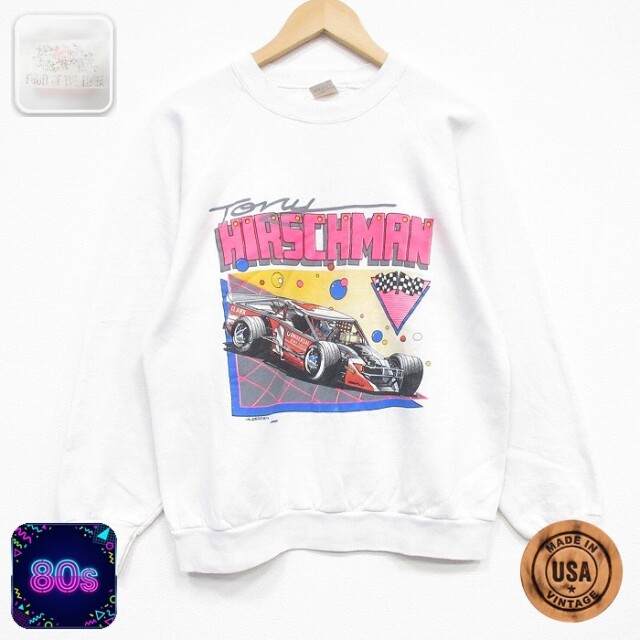 【50%OFF】フルーツオブザルーム 80s ラグラン長袖スウェット レーシングカー ホワイト M | 古着