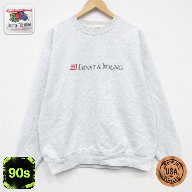 【50%OFF】フルーツオブザルーム 90s 長袖スウェット ERNST刺繍 グレー XL | 古着