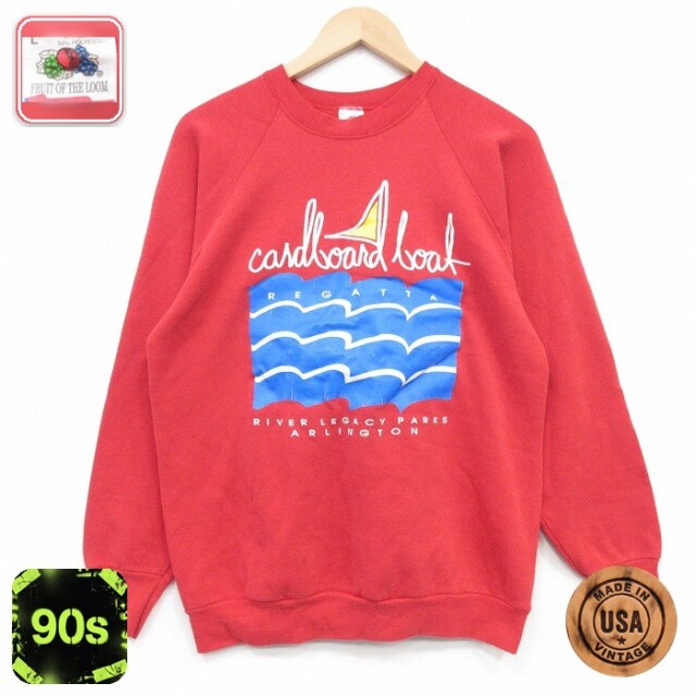 【50%OFF】フルーツオブザルーム 90s 長袖スウェット REGATTA レッド M | 古着