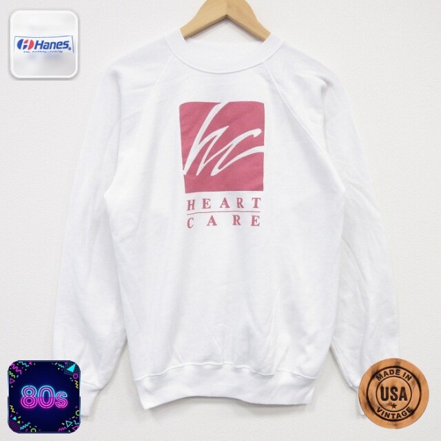 【50%OFF】ヘインズ 80s 長袖スウェット ハートケア ホワイト M | 古着