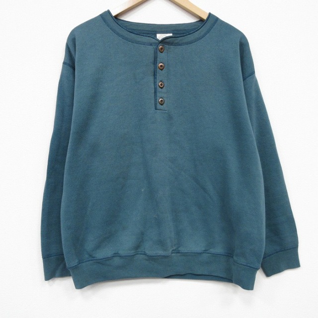 L★古着 TULTEX 長袖 スウェット メンズ 90年代 90s 無地 ヘンリーネック 薄緑 26mar25