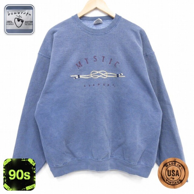 MYSTIC 90s 長袖スウェット 刺繍 ネイビー XL | 古着