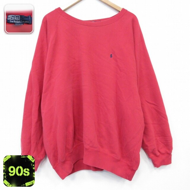 【20%OFF】ラルフローレン 90s ラグランスウェット ワンポイントロゴ レッド メンズXL相当 | 古着