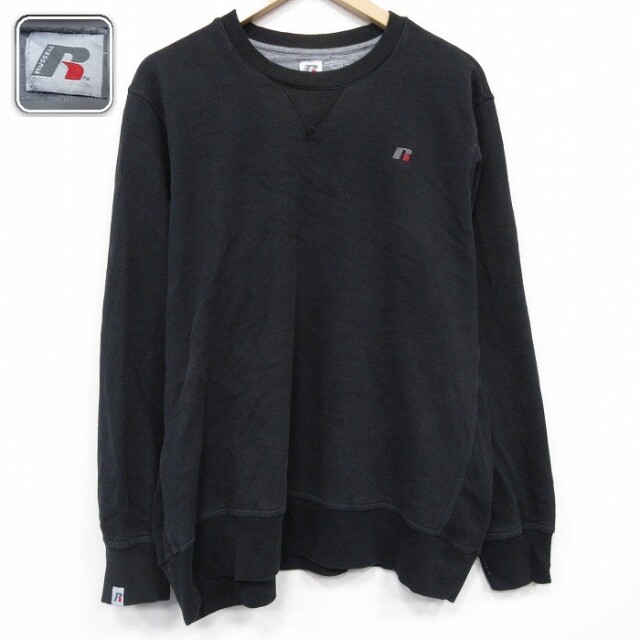 【20%OFF】ラッセル 長袖スウェット ワンポイントロゴ ブラック メンズXL相当 | 古着