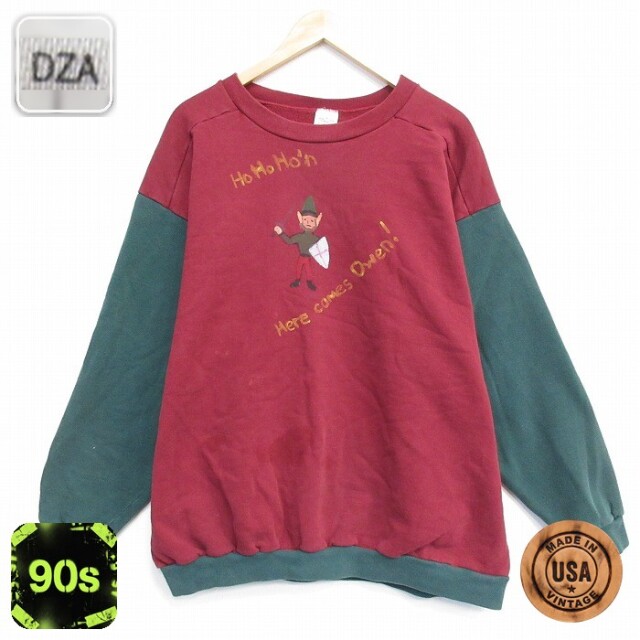 【20%OFF】90s 長袖スウェット ハンドペイント バーガンディ メンズXL相当 | 古着