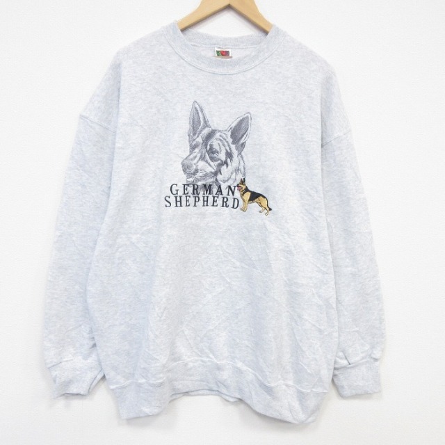 フルーツオブザルーム 00s 長袖スウェット シェパード刺繍 グレー メンズXL相当 | 古着