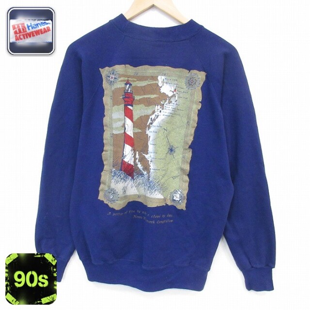 【20%OFF】ヘインズ 90s 長袖スウェット 灯台 ネイビー メンズM相当 | 古着