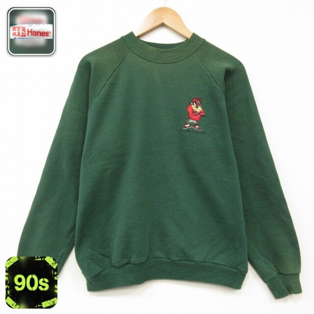 【20%OFF】ヘインズ 90s 長袖スウェット ルーニーテューンズタズ グリーン メンズL相当 | 古着