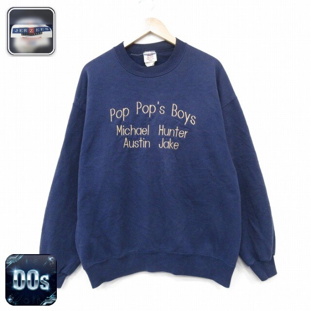 ジャージーズ 00s 長袖スウェット POP刺繍 ネイビー メンズXL相当 | 古着