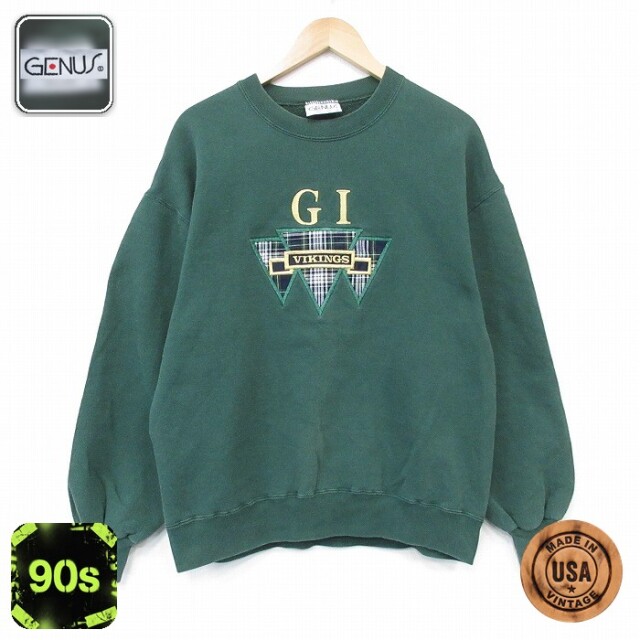 【20%OFF】GI 90s 長袖スウェット 刺繍 グリーン メンズL相当 | 古着