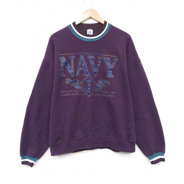ジャージーズ 90s 長袖スウェット ミリタリー ネイビー メンズXL相当 | 古着