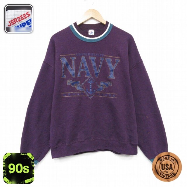 【20%OFF】ジャージーズ 90s 長袖スウェット ミリタリー ネイビー メンズXL相当 | 古着