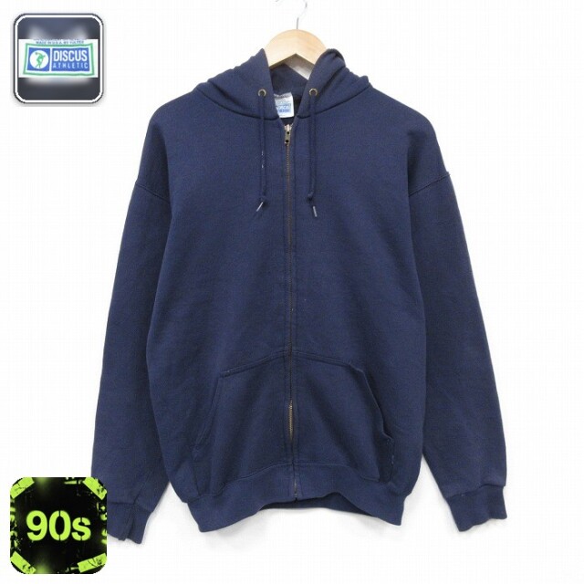 【20%OFF】ディスカス 90s 長袖フルジップスウェット ネイビー メンズM相当 | 古着