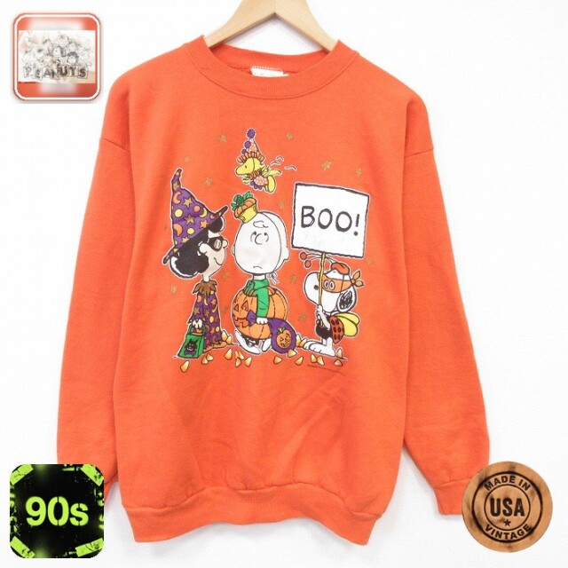【20%OFF】スヌーピー 90s 長袖スウェット チャーリーブラウン オレンジ メンズM相当 | 古着