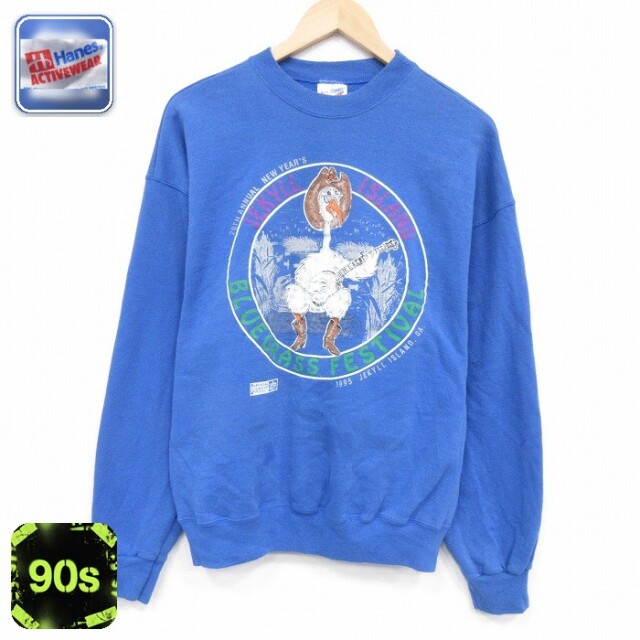 【20%OFF】ヘインズ 90s 長袖スウェット ブルーグラスフェスティバル ブルー メンズL相当 | 古着