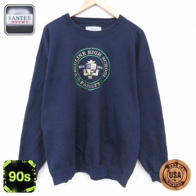【20%OFF】90s 長袖スウェット FACULTY 刺繍 ネイビー メンズXL相当 | 古着
