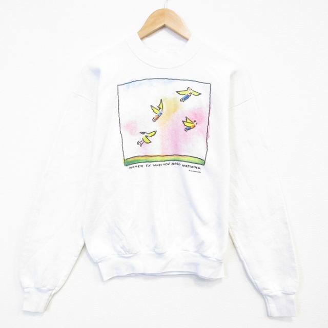 フルーツオブザルーム 90s 長袖スウェット WOMEN FLY ホワイト メンズM相当 | 古着