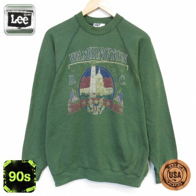 【20%OFF】リー 90s 長袖スウェット ワシントンDC グリーン メンズL相当 | 古着