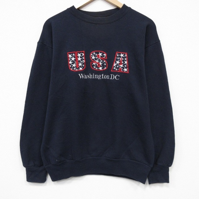 90s 長袖スウェット USAロゴ刺繍 ネイビー メンズXL相当 | 古着