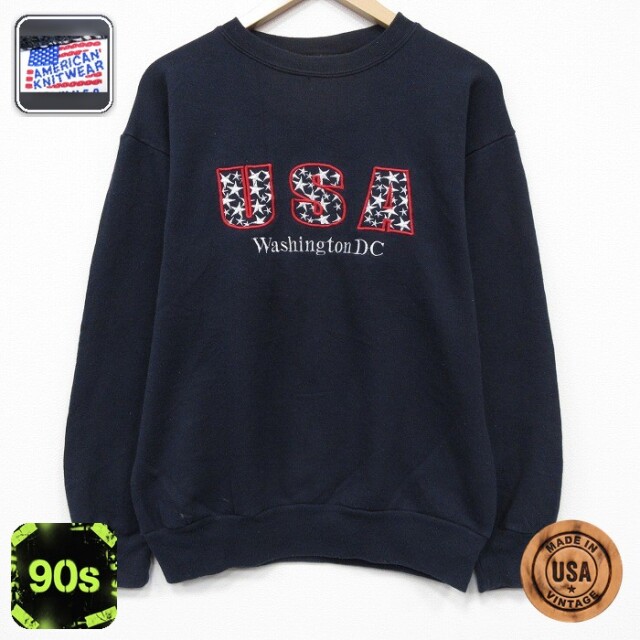 【20%OFF】90s 長袖スウェット USAロゴ刺繍 ネイビー メンズXL相当 | 古着