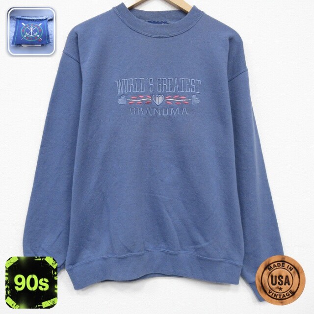 【20%OFF】グランマ 90s 長袖スウェット 刺繍 ライトブルー メンズXL相当 | 古着