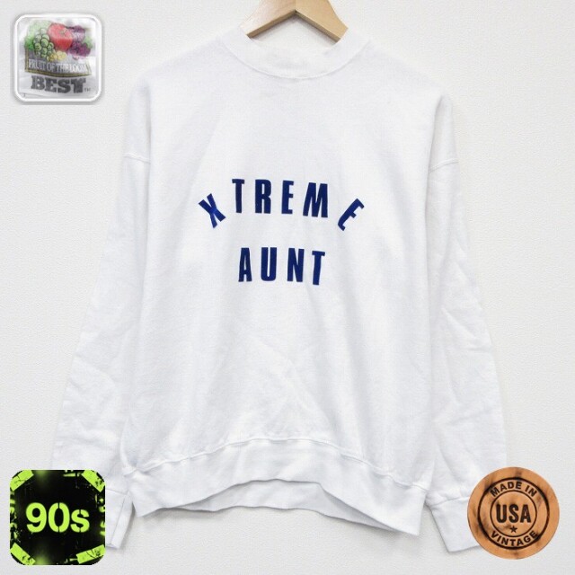 【20%OFF】フルーツオブザルーム 90s 長袖スウェット AUNT ホワイト メンズL相当 | 古着