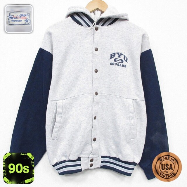 【20%OFF】BYU 90s 長袖パーカー 霜降り ホワイト メンズXL相当 | 古着
