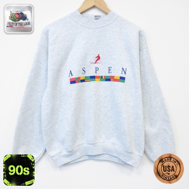 【20%OFF】フルーツオブザルーム 90s 長袖スウェット ASPEN グレー メンズM相当 | 古着