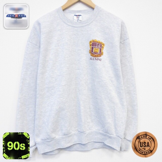 【20%OFF】ジャージーズ 90s 長袖スウェット ALUMNI グレー メンズL相当 | 古着