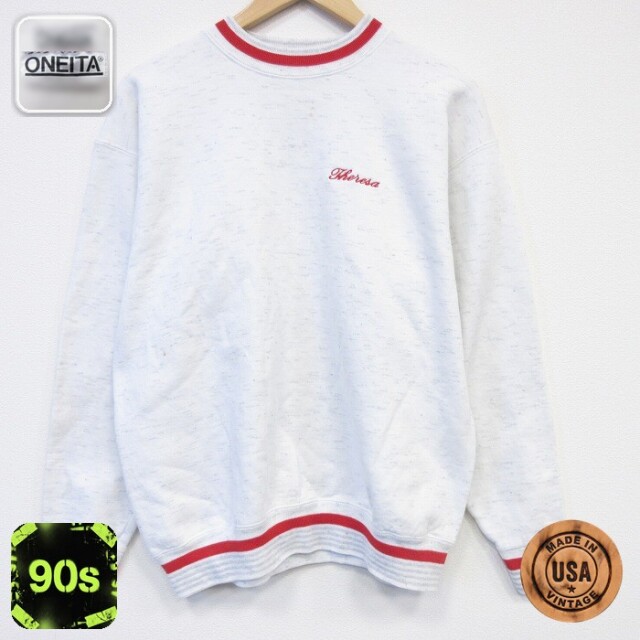 【20%OFF】オニータ 90s 長袖スウェット Theresa ホワイト霜降り メンズL相当 | 古着