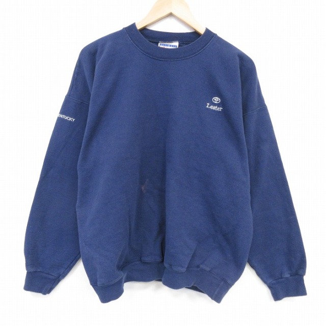 古着通販 XL☆古着 長袖 スウェット メンズ クルーネック 紺