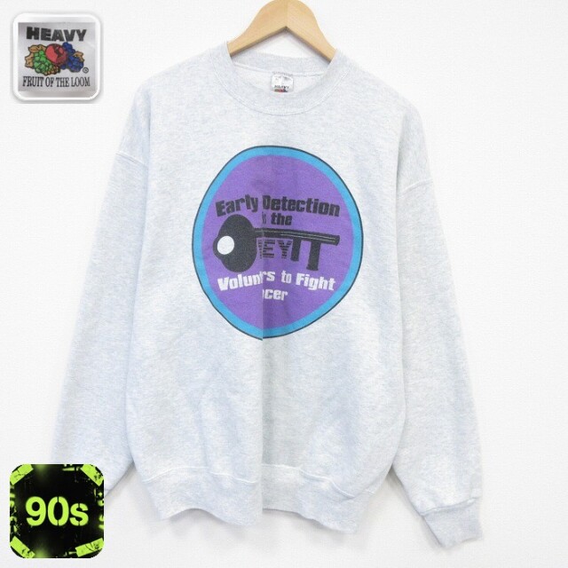 【20%OFF】フルーツオブザルーム 90s 長袖スウェット キー グレー メンズXL相当 | 古着