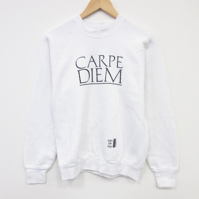 フルーツオブザルーム 90s 長袖スウェット CARPE DIEM ホワイト メンズS相当 | 古着