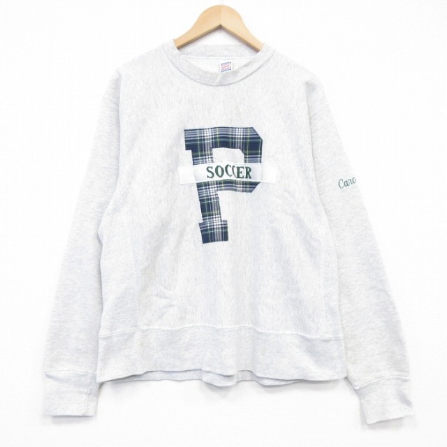 XL★古着 長袖 スウェット メンズ 90年代 90s P リバースタイプ クルーネック USA製 薄グレー 霜降り 26apr13