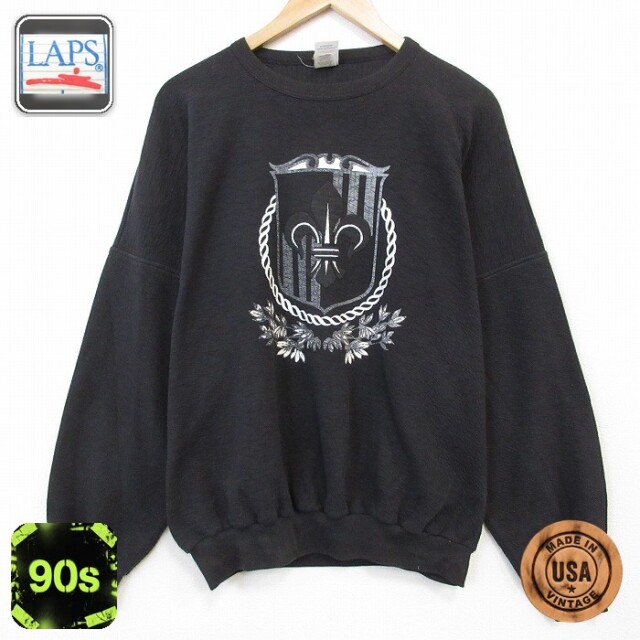 【20%OFF】90s 長袖スウェット ユリの紋章 ブラック メンズXL相当 | 古着
