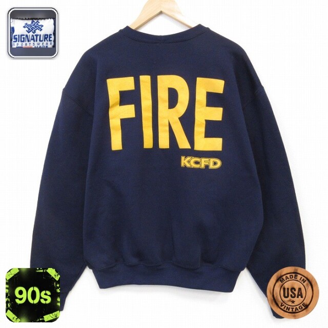【20%OFF】90s 長袖スウェット FIRE ネイビー メンズXL相当 | 古着