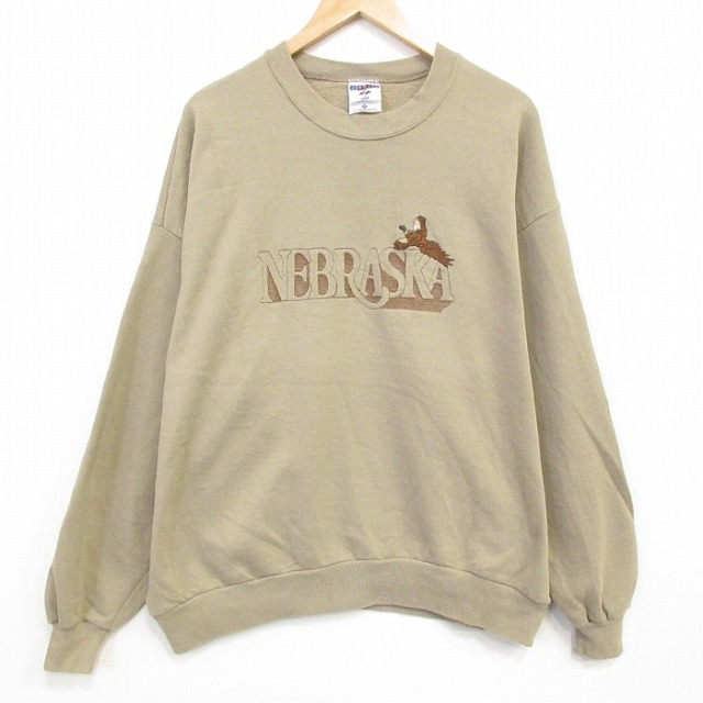 ジャージーズ 90s 長袖スウェット ネブラスカ刺繍 ベージュ メンズXL相当 | 古着