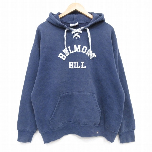 XL★古着 長袖 スウェット パーカー メンズ 00年代 00s BELMONT 大きいサイズ USA製 紺 26apr17