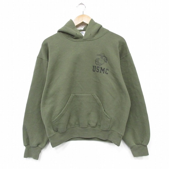 ミリタリー 90s 長袖スウェットパーカー USMC グリーン メンズL相当 | 古着